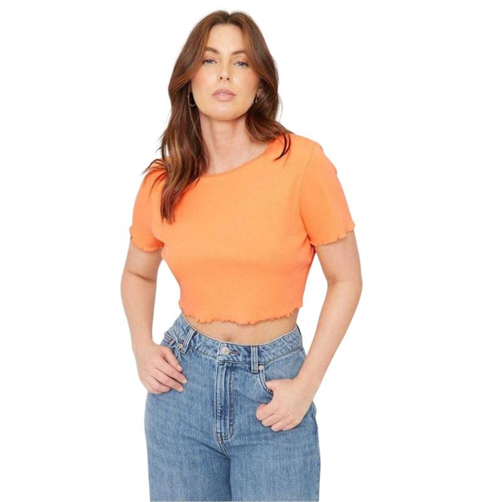Be You Womens/Ladies Plain Ribbed Regular Crop T-Shirt / Tangerine